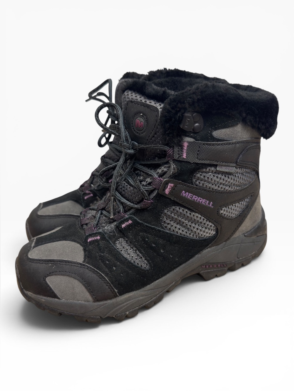 Merrell Kiandra Waterproof Winter Hiking Boots Faux Fur Women’s Size 9 Black